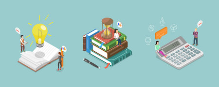 3D Isometric Flat Vector Illustration of Research And Analysis, Learning Activitiesのイラスト素材