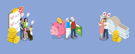 3D Isometric Flat Vector Illustration of Family Insurance, Social Security Benefitsのイラスト素材