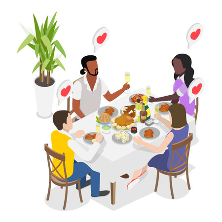 3D Isometric Flat Vector Illustration of Party Time, Friends Gathering. Item 3のイラスト素材