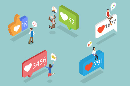 3D Isometric Flat Vector Illustration of Like Bubbles, Concept For Social Media Platforms
