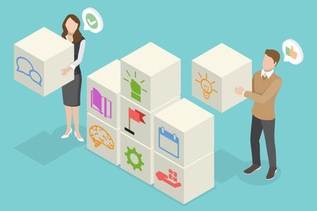 3D Isometric Flat Vector Illustration of Soft Skills Developing, Business Successのイラスト素材