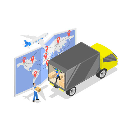 3D Isometric Flat Vector Illustration of Efficient Logistics Coordination, Supply Chain Optimization. Item 3のイラスト素材
