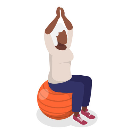 3D Isometric Flat Vector Illustration of Elderly Various Exercises, Active Seniors Engaging In Stretching, Cardio, Yoga, Pilates. Item 8のイラスト素材