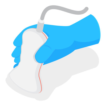 3D Isometric Flat Vector Set of Doctors Hands, Medical Instruments Held by Hands in Blue Sterile Gloves. Item 1のイラスト素材