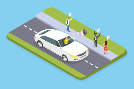 3D Isometric Flat Vector Illustration of Littering From Vehicle, Person Recklessly Discarding Litter From Car While Drivingのイラスト素材