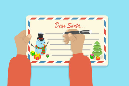 3D Isometric Flat Vector Illustration of Letter To Santa, ChildS Christmas Letter Full Of Wishes For Santa Clausのイラスト素材
