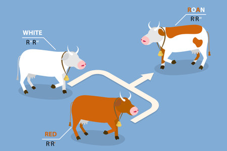 3D Isometric Flat Vector Illustration of Codominance, Diagram Outlining Inheritance Of Heterozygote Expression With Co-Dominant Allelesのイラスト素材