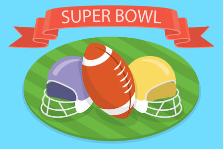 3D Isometric Flat Vector Illustration of Superbowl, Sport Poster With Balloon And Helmetのイラスト素材