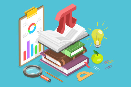 3D Isometric Flat Vector Illustration of Pi Approximation Day, July 22 With Mathematical Elementsのイラスト素材
