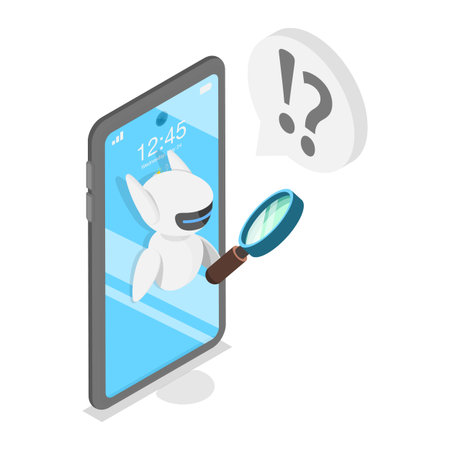 3D Isometric Flat Vector Illustration of AI Search, Artificial Intelligence Robot Answer Questions. Item 1のイラスト素材