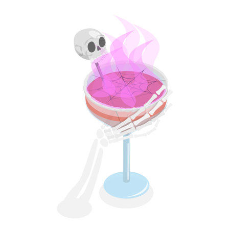 3D Isometric Flat Vector Illustration of Halloween Drinks, Collection Of Skeleton Hands Holding Spooky Halloween Coctails. Item 2のイラスト素材