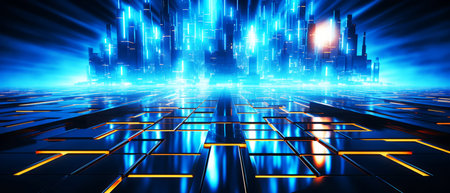 Abstract glowing cubes in space. Futuristic background with glowing cubes.の素材