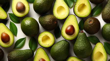 Avocado slice into sheets background on  white backgroundの素材