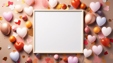 Colorful heart-sharp balls on pastel background with space for text.の素材