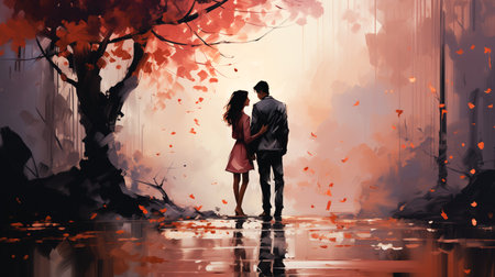 Couple walking in the forest, Valentine's Day.の素材