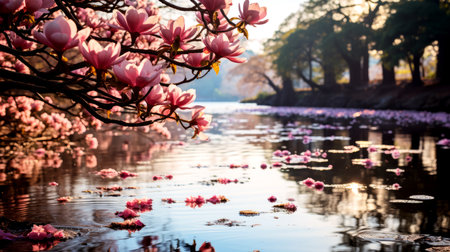 Beautiful flower pink color in the water.の素材