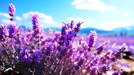 Beautiful purple lavender field and sky background.の素材