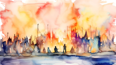 Abstract watercolor background crowd in the cityの素材