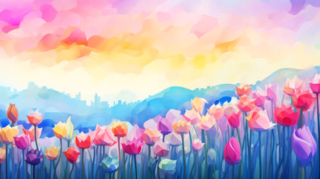 Tulip meadow landscape background.の素材
