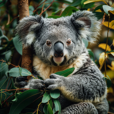 Cute koala in eucalyptus tree, Australiaの素材