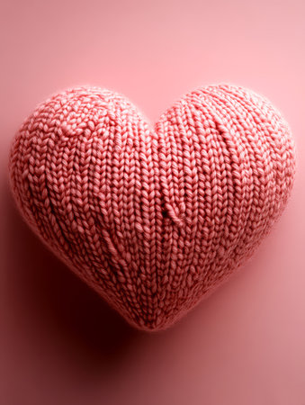 A pink knitted heart on a pink background. Toned.の素材