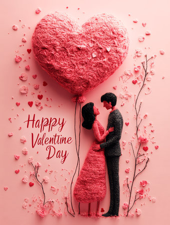 Valentine's day greeting card. Couple in love on pink background.の素材