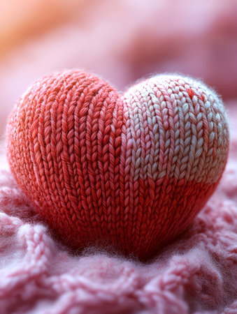 Knitted heart on the background of a knitted plaid.の素材