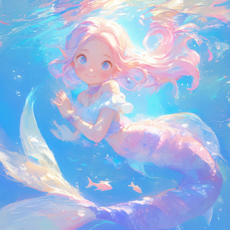Beautiful mermaid in water. Fantasy illustration of a beautiful mermaid.の素材