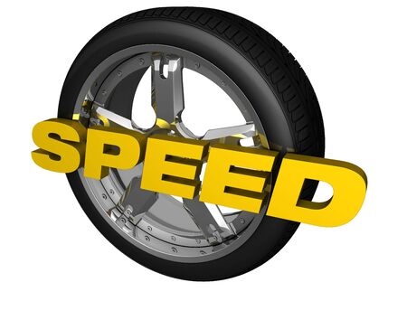 A wheel tire  with yellow colored speed wordの写真素材