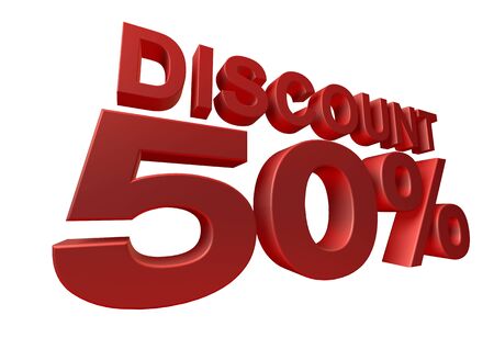 3D render of a 50 percent discount sign isolated on a white backgroundの写真素材