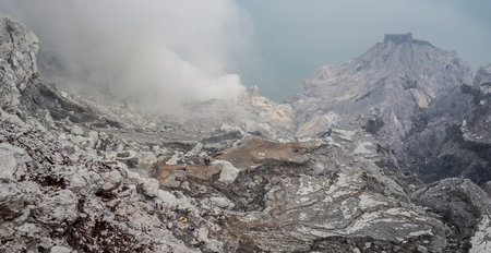 Sulfur mining in Kawah Ijen, Indonesia