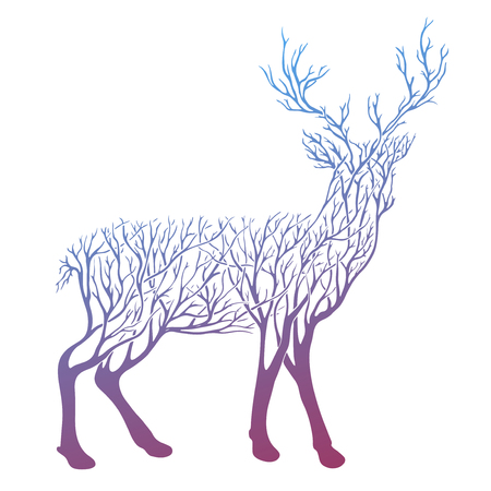 Vector Double exposure, deer for your design, wildlife conceptのイラスト素材