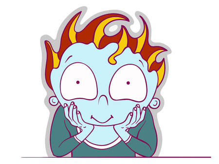 Curious kid with blue skin looking interested. Vector flat modern illustrationのイラスト素材