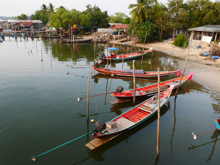 Thai fisherman village and boat showing their lifestlye and environmental in Thailandの写真素材