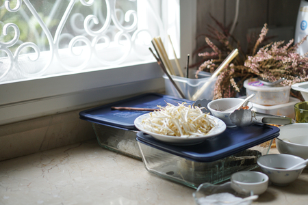 prepare for cooking noodle with many ingredientsの写真素材