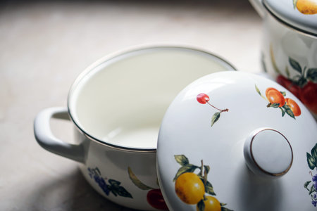vintage cooking pot on the kitchen table