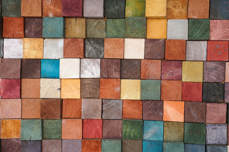 colorful wood block tiles patterns abstract backgroundの写真素材