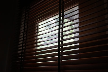 wood blind shade curtain and shadow