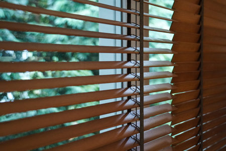 wood blind shade curtain and shadow