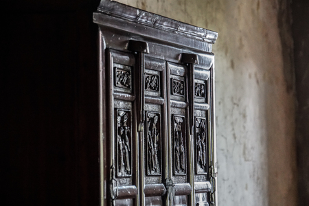 old antique thai chinese traditional wooden wardrobe cabinetの写真素材