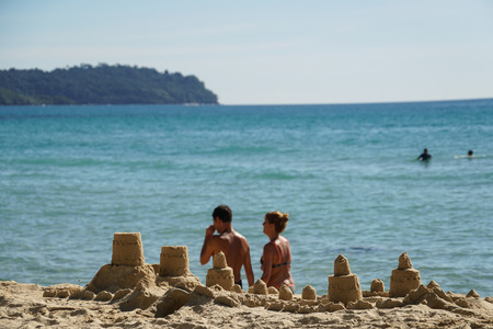 sand castle by the beachの写真素材