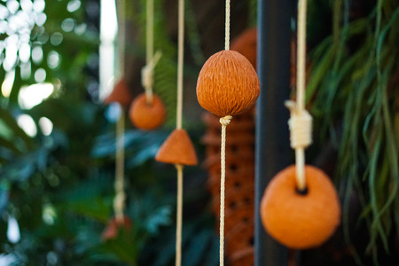 bell shape clay ceramic garden decorationの写真素材