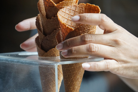 homemade waffle ice cream coneの写真素材