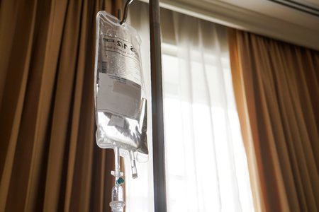 IV tube and bag saline solution, hospitalの写真素材