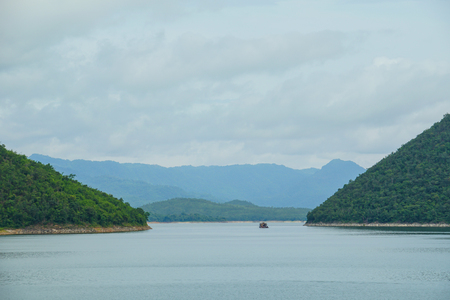beautiful lake river water mountain landscape sceneの写真素材