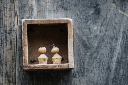 wooden toy boy girl couple decoration Japan house exteriorの写真素材