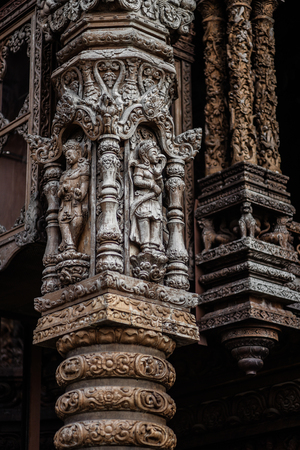 god goddess wood sculpture statue, exterior architecture, Sanctuary of Truth, Thailandのeditorial素材