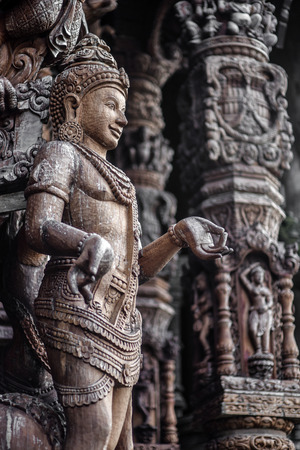god goddess wood sculpture statue, exterior architecture, Sanctuary of Truth, Thailandのeditorial素材