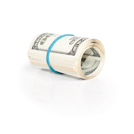 roll pack of dollars isolated on white background の写真素材