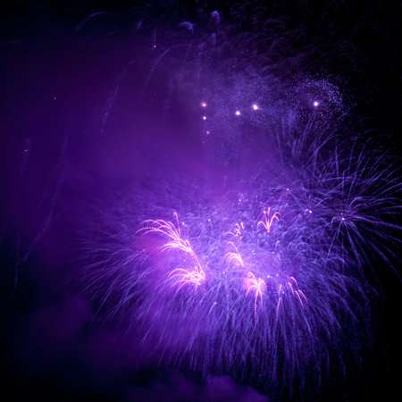 Colorful fireworks on the black sky background の写真素材